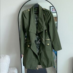 Guess Green Trench Coat with Waterfall Collar